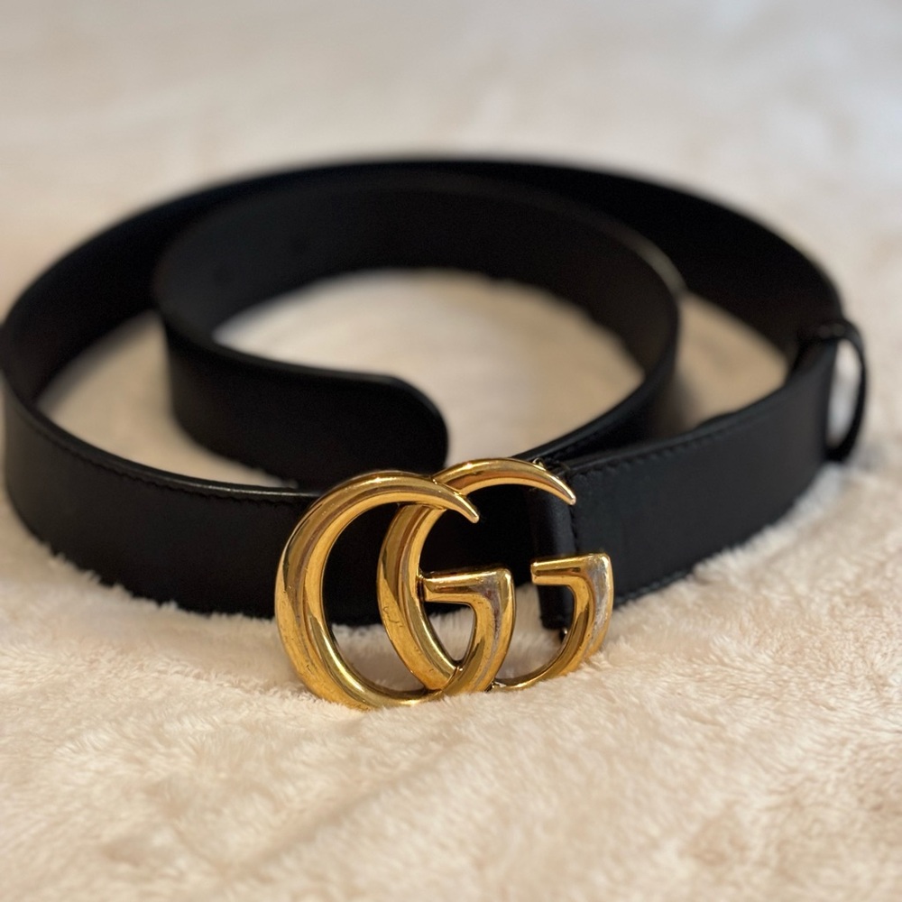 Authentic  Gucci GG Marmont Black Leather Belt